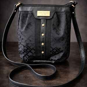 Tommy Hilfiger Black Crossbody Bag Gold Hardware Jacquard Purse